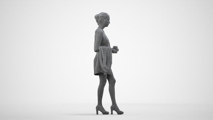realistic 3D woman business walking, scanned archviz people for Blender and 3ds Max, wireframe side view