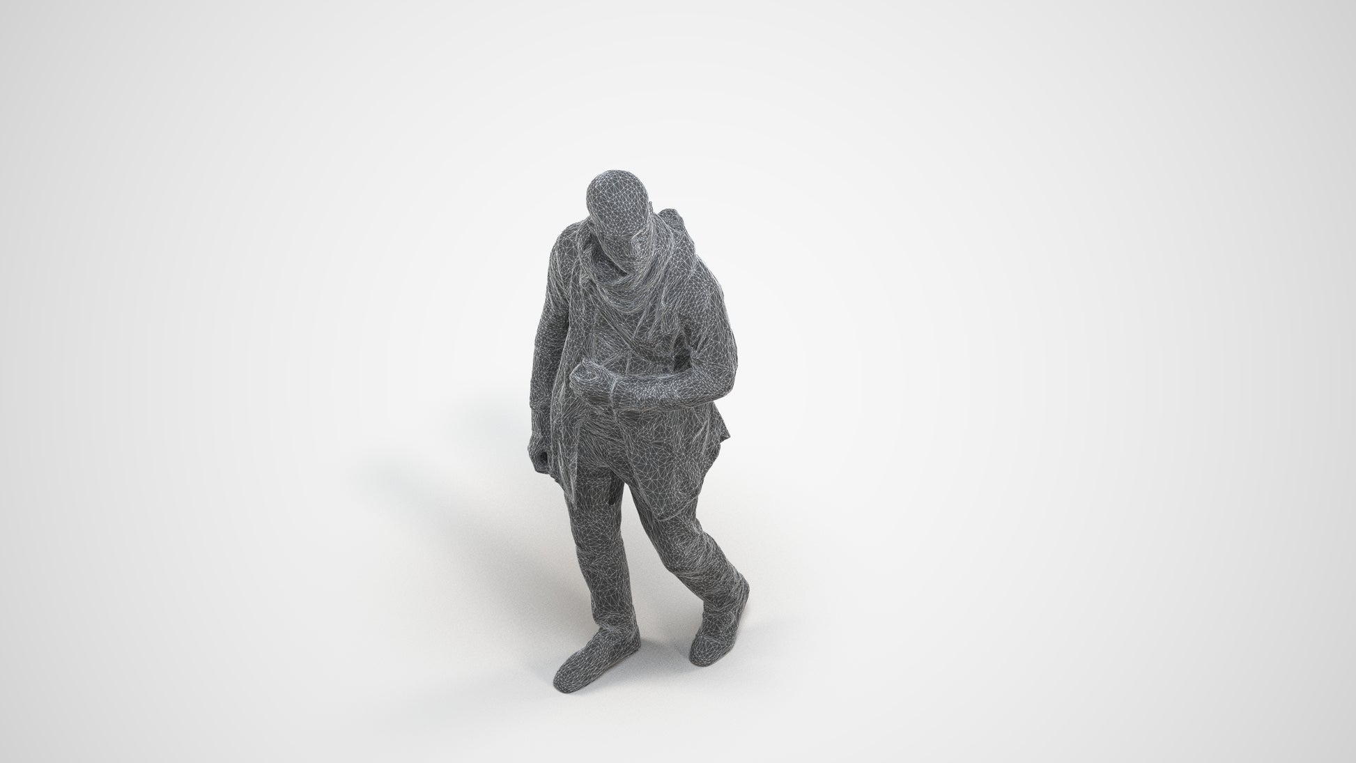 realistic 3D man casual walking, scanned archviz people for Blender and 3ds Max, wireframe three-quarter view