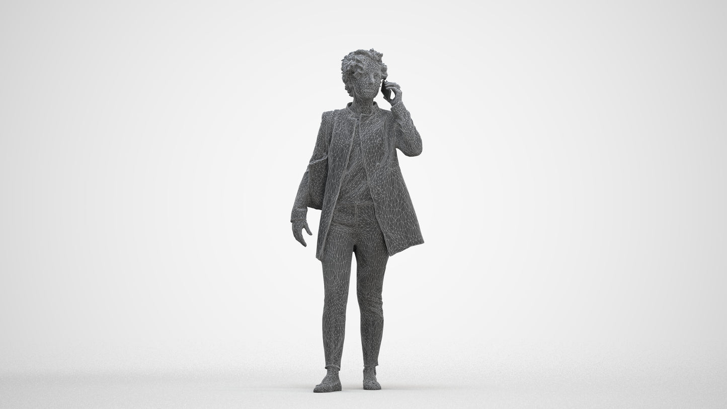 realistic 3D people woman business standing, render-ready for V-Ray and Corona, FBX OBJ, three-quarter front view render