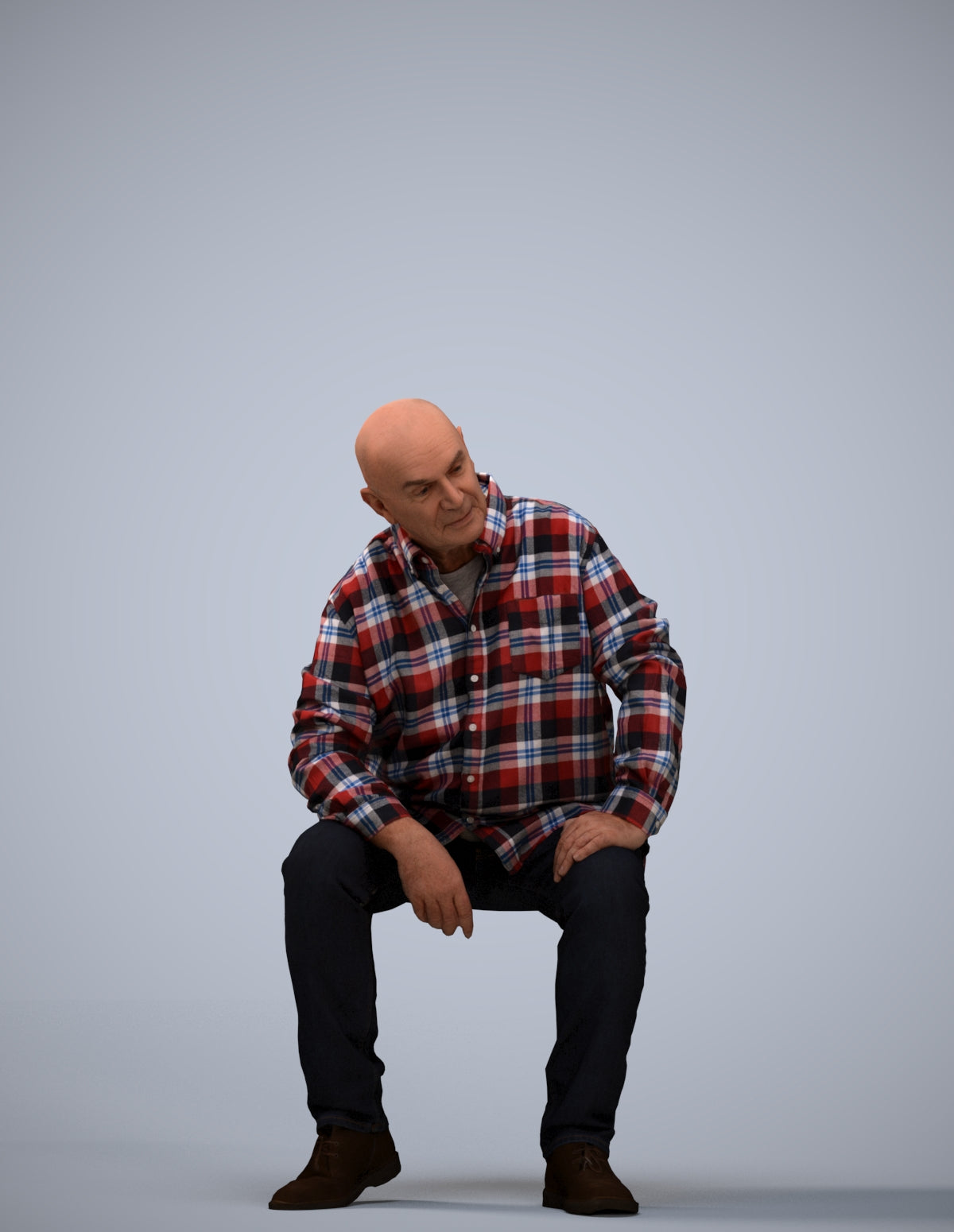 realistic 3D people senior man casual sitting, render-ready for V-Ray and Corona, FBX OBJ