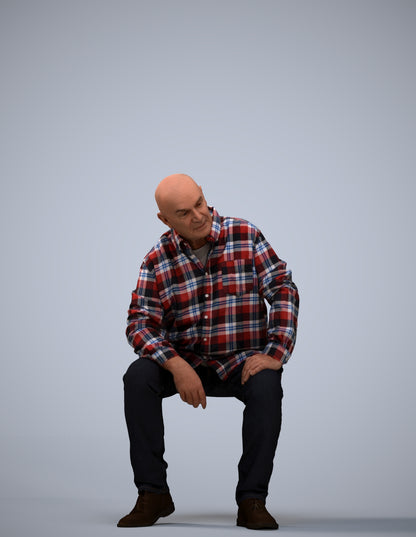 realistic 3D people senior man casual sitting, render-ready for V-Ray and Corona, FBX OBJ