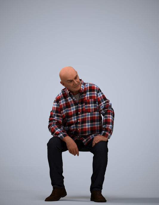 realistic 3D people senior man casual sitting, render-ready for V-Ray and Corona, FBX OBJ