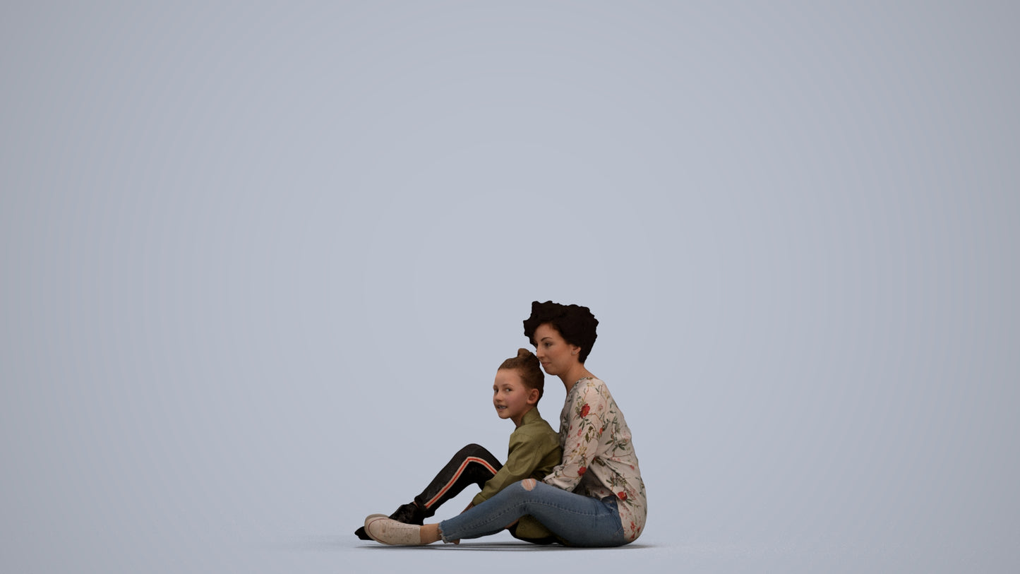 realistic 3D girl casual kids, scanned archviz people for Blender and 3ds Max, standing pose render