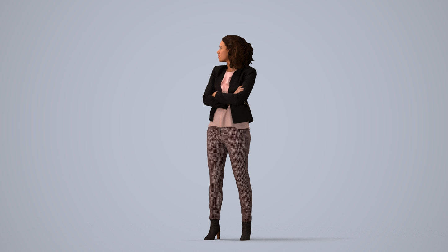 scanned 3D woman business standing, photogrammetry people for Enscape and V-Ray, three-quarter view render