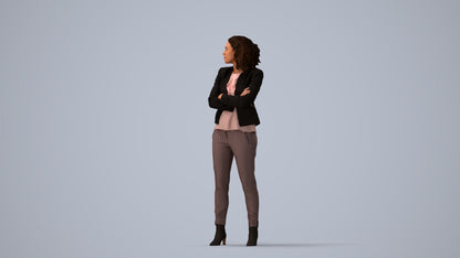 scanned 3D woman business standing, photogrammetry people for Enscape and V-Ray, three-quarter view render