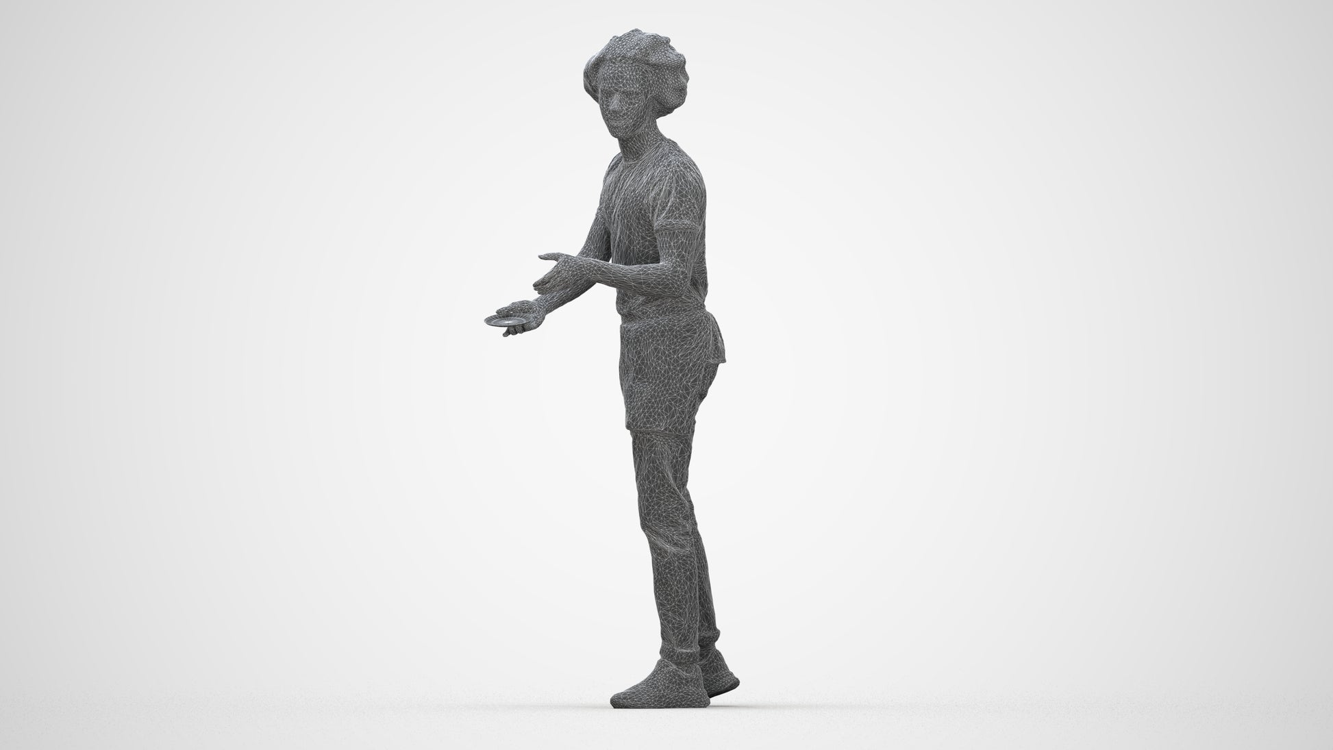 realistic 3D human man standing, archviz people FBX OBJ for Blender, wireframe back view