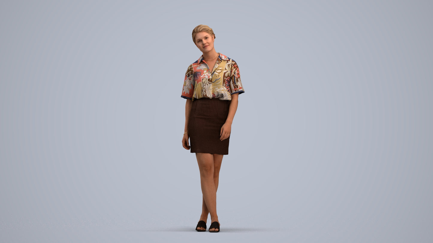 realistic 3D people woman casual standing, render-ready for V-Ray and Corona, FBX OBJ, standing pose render