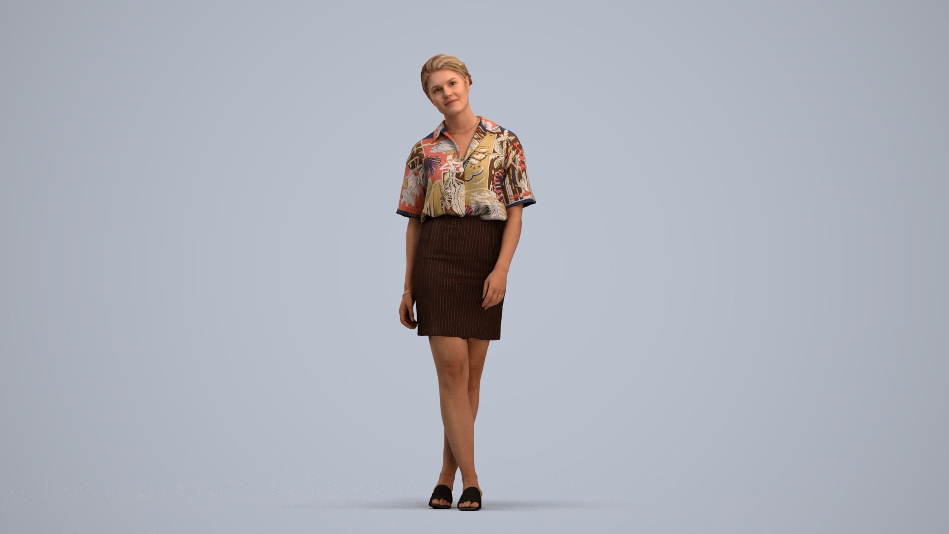 realistic 3D people woman casual standing, render-ready for V-Ray and Corona, FBX OBJ, standing pose render