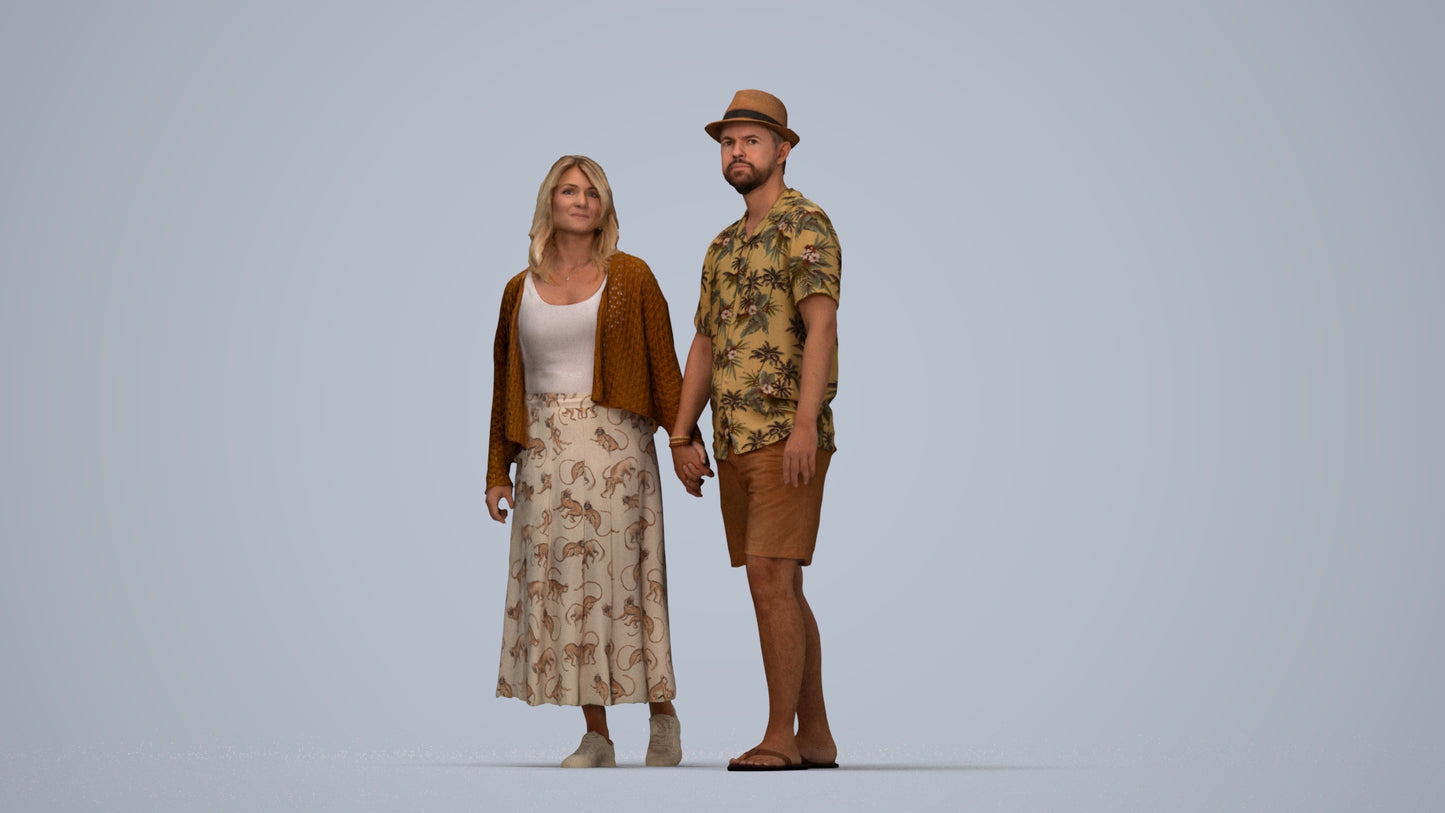 realistic 3D human woman couple, archviz people FBX OBJ for Blender, top-down view render