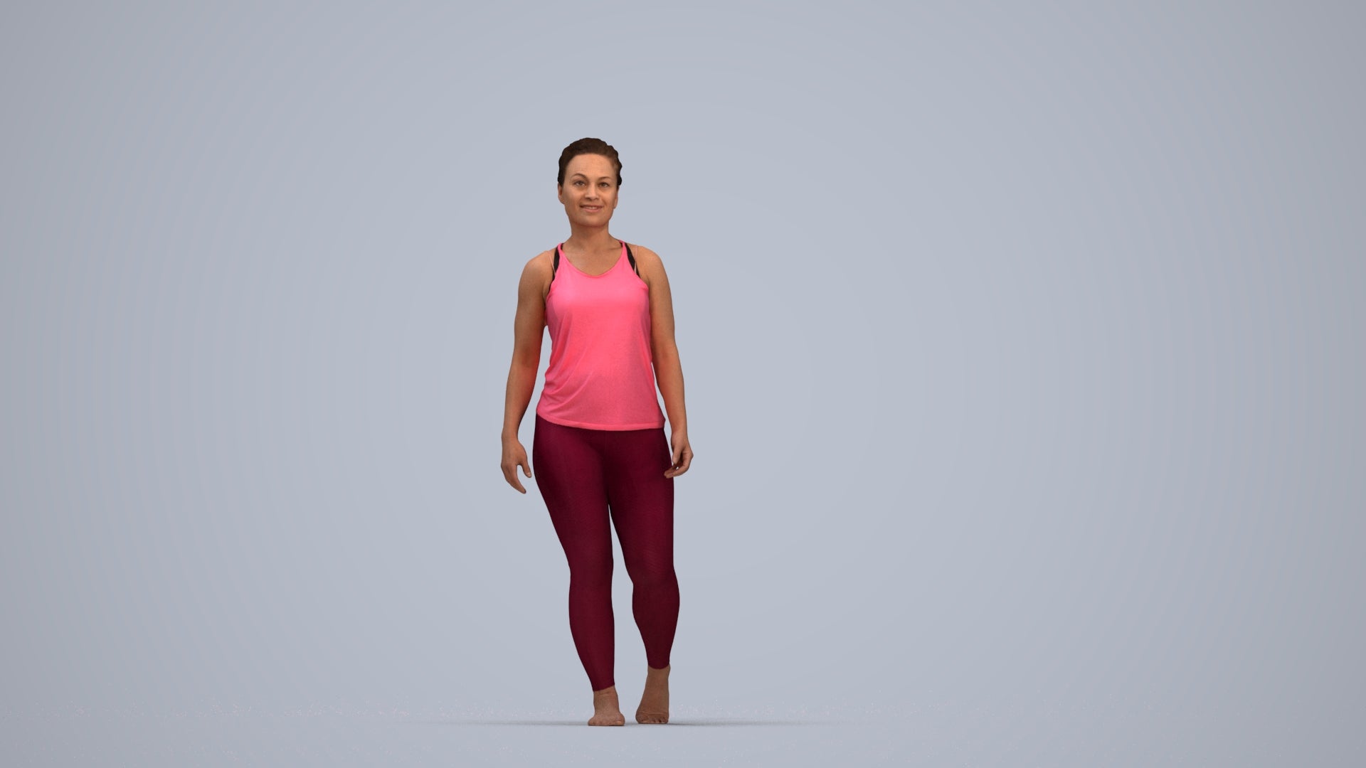 realistic 3D people woman sport, render-ready for V-Ray and Corona, FBX OBJ, top-down view render