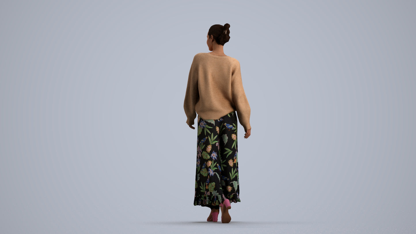realistic 3D people woman casual walking, render-ready for V-Ray and Corona, FBX OBJ, front view render