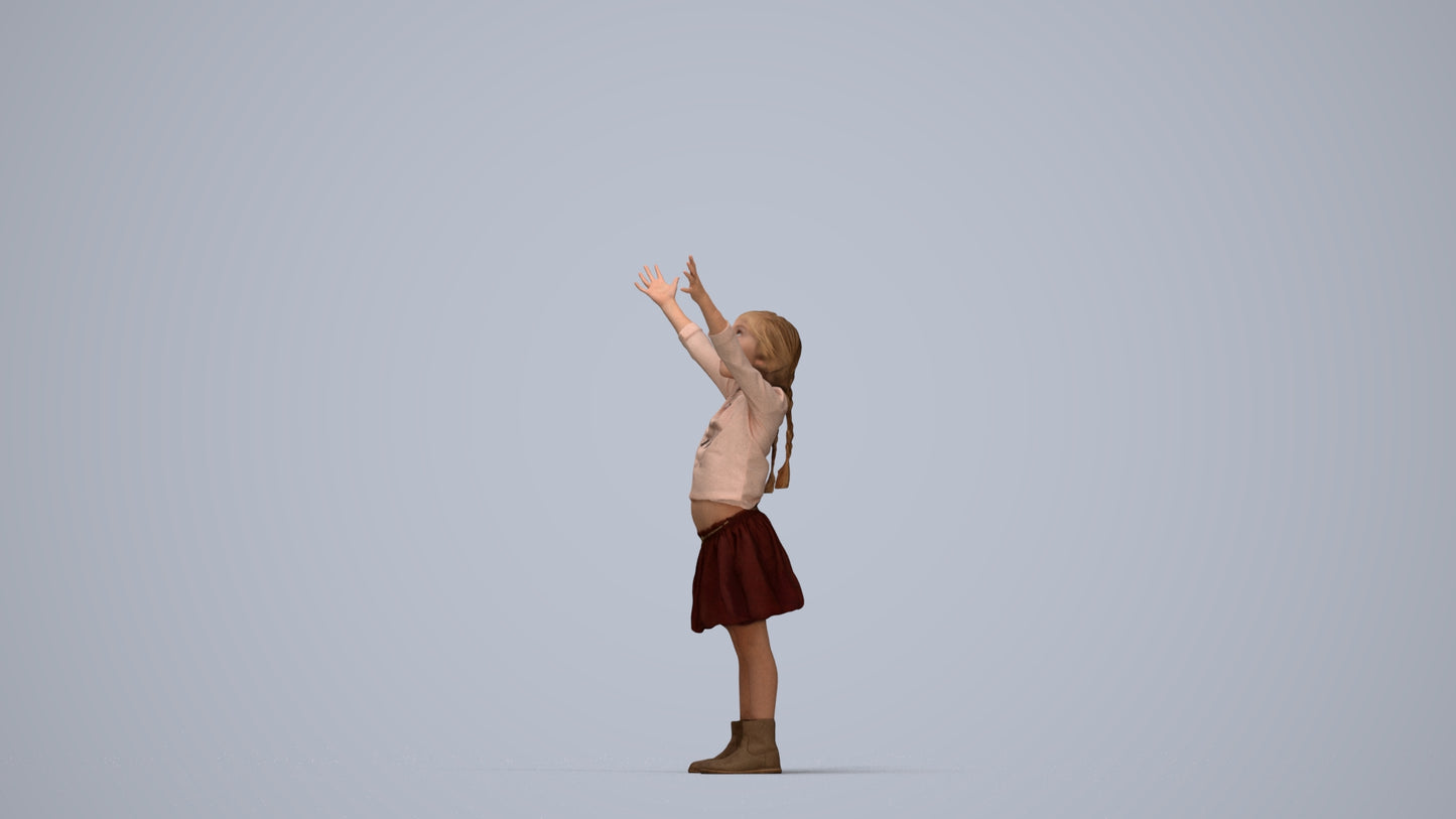 3D scanned girl kids casual, photorealistic archviz people for Enscape and SketchUp, top-down view render