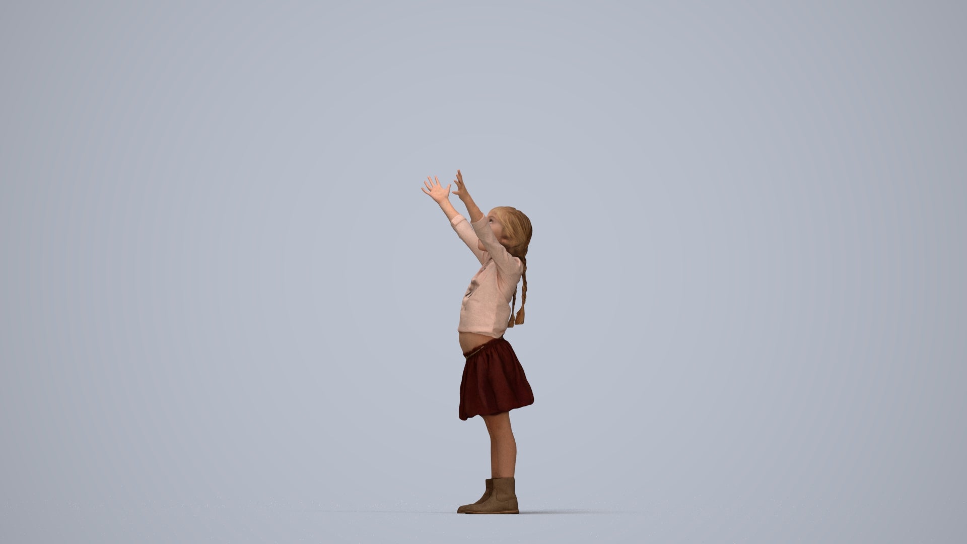 3D scanned girl kids casual, photorealistic archviz people for Enscape and SketchUp, top-down view render