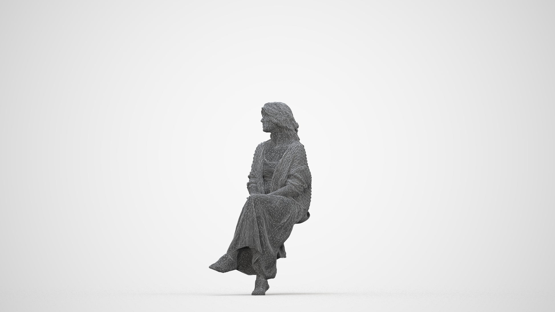 3D people model woman casual sitting, scanned human for 3ds Max rendering, wireframe back view