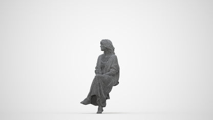 3D people model woman casual sitting, scanned human for 3ds Max rendering, wireframe back view