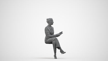 scanned 3D woman business sitting, photogrammetry people for Enscape and V-Ray, side view render