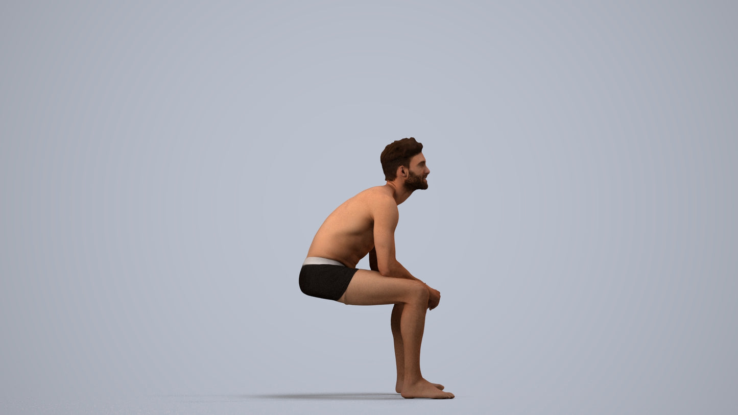 photogrammetry 3D man pool, realistic human model archviz FBX, side view render