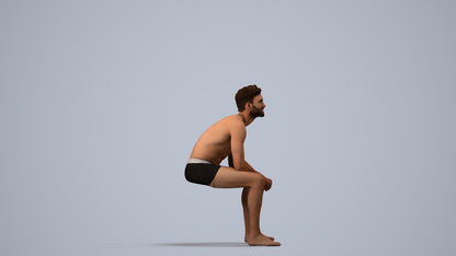 photogrammetry 3D man pool, realistic human model archviz FBX, side view render