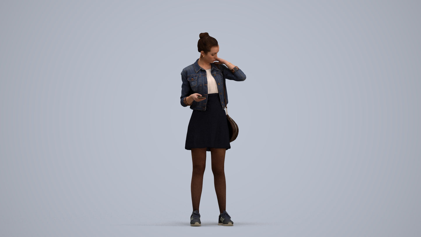 realistic 3D woman casual standing, scanned archviz people for Blender and 3ds Max, standing pose render