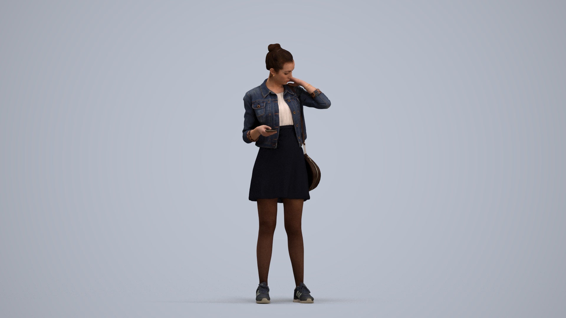 realistic 3D woman casual standing, scanned archviz people for Blender and 3ds Max, standing pose render