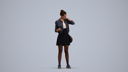realistic 3D woman casual standing, scanned archviz people for Blender and 3ds Max, standing pose render