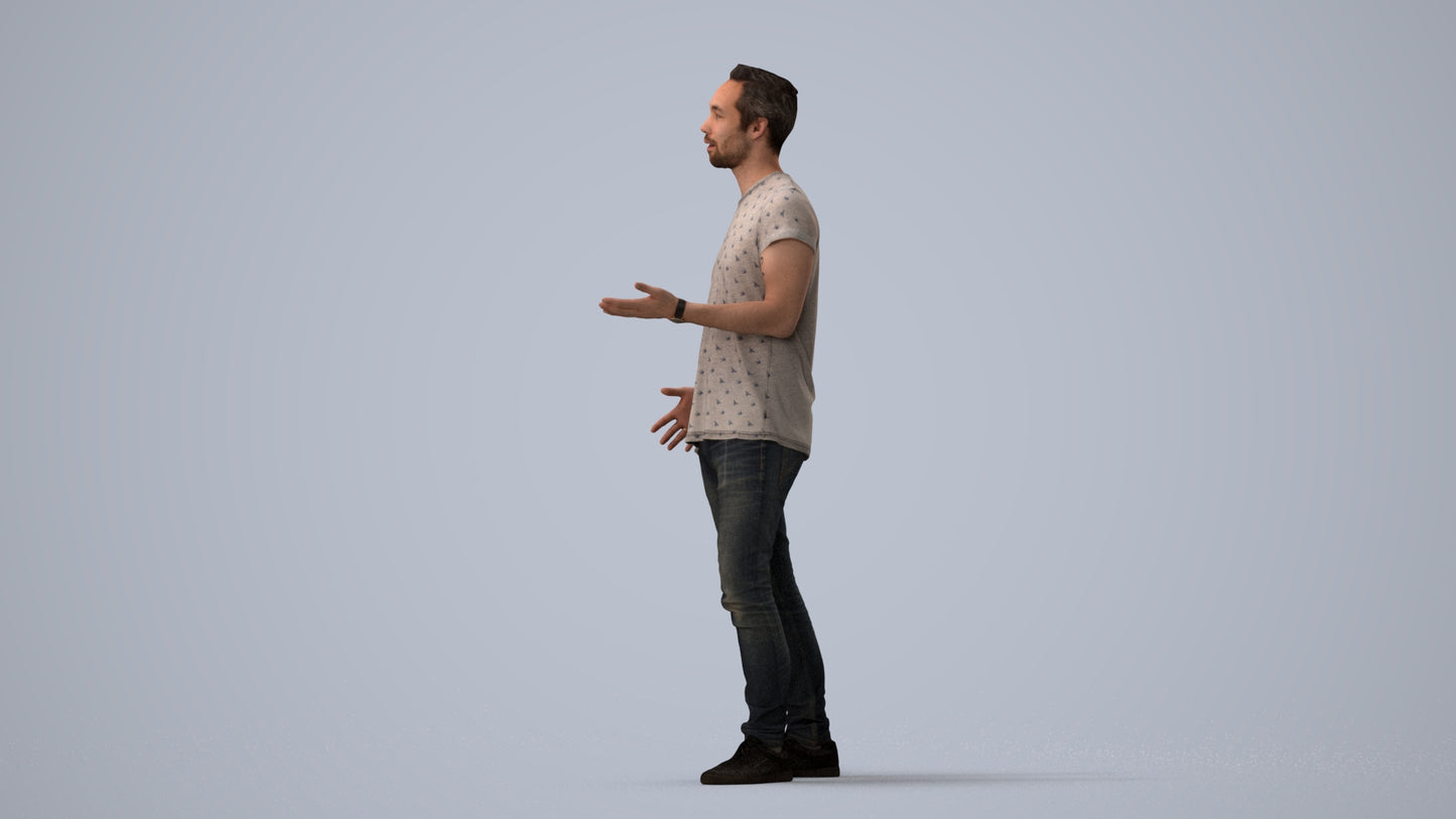 realistic 3D human man casual standing, archviz people FBX OBJ for Blender, three-quarter view render