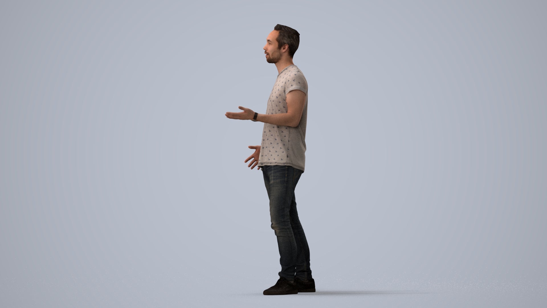realistic 3D human man casual standing, archviz people FBX OBJ for Blender, three-quarter view render