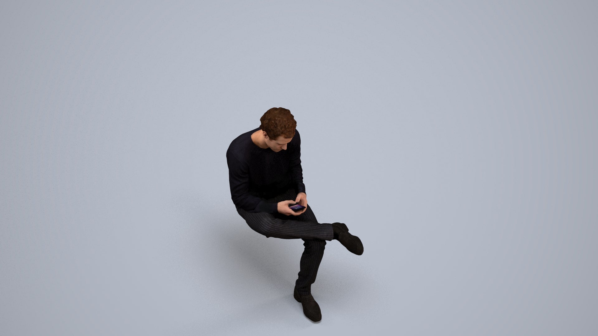 3D scanned man sitting casual, photorealistic archviz people for Enscape and SketchUp, back view render