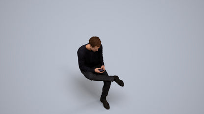 3D scanned man sitting casual, photorealistic archviz people for Enscape and SketchUp, back view render