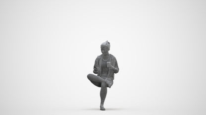 realistic 3D woman sport sitting, scanned archviz people for Blender and 3ds Max, three-quarter front view render