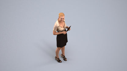3D people model woman business standing, scanned human for 3ds Max rendering, back view render