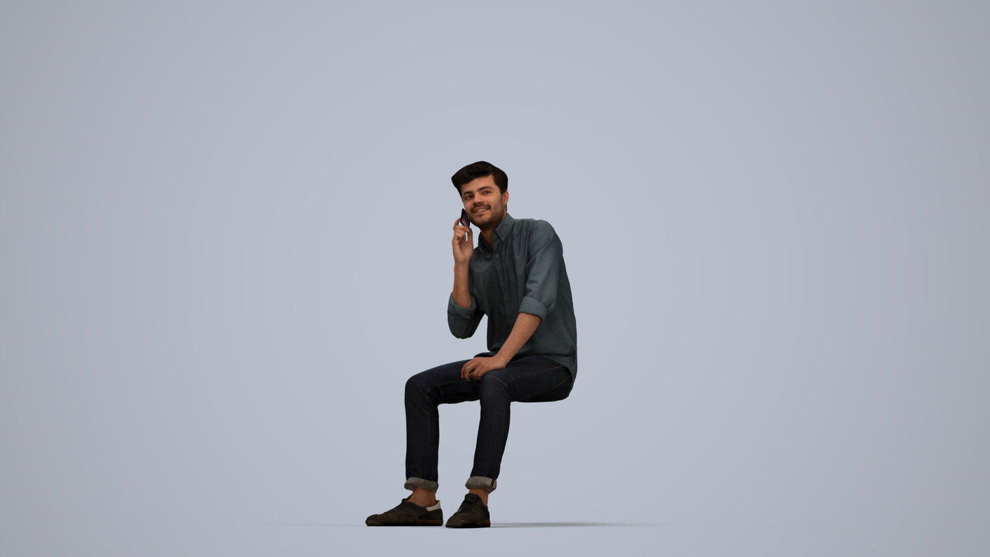 3D scanned man sitting casual, photorealistic archviz people for Enscape and SketchUp, top-down view render