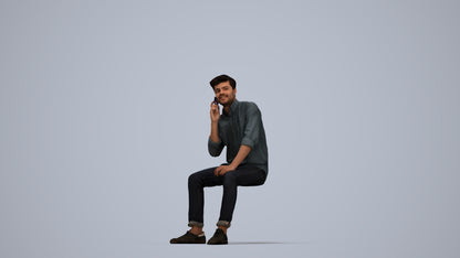3D scanned man sitting casual, photorealistic archviz people for Enscape and SketchUp, top-down view render