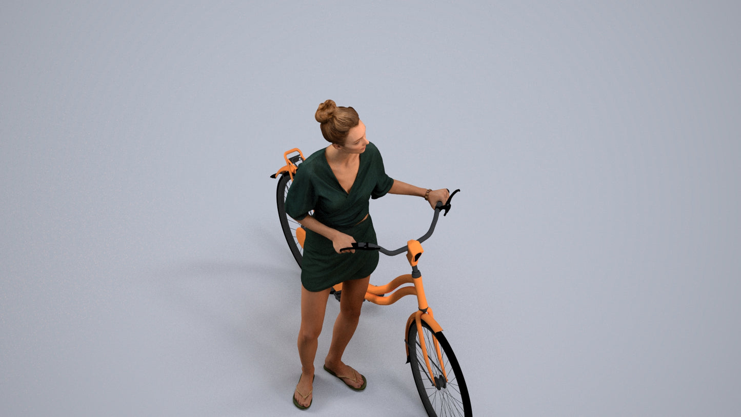 scanned 3D woman casual cycling, photogrammetry people for Enscape and V-Ray, back view render