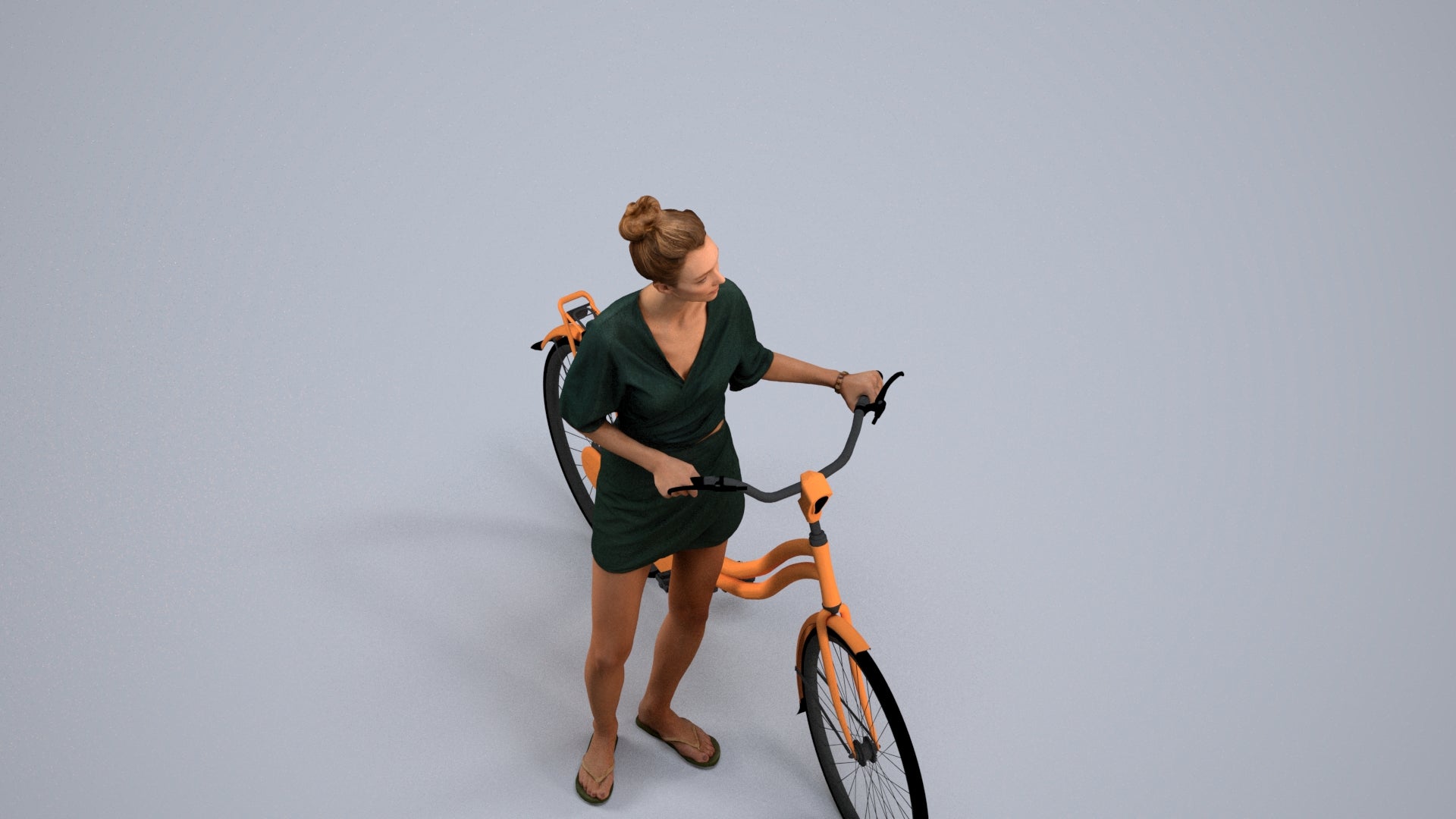 scanned 3D woman casual cycling, photogrammetry people for Enscape and V-Ray, back view render
