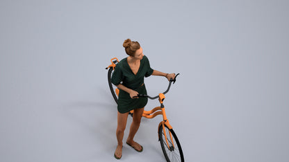 scanned 3D woman casual cycling, photogrammetry people for Enscape and V-Ray, back view render