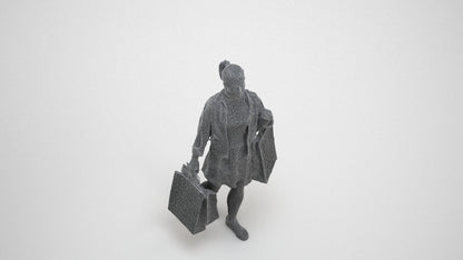 3D scanned woman shopping casual, photorealistic archviz people for Enscape and SketchUp, wireframe three-quarter view