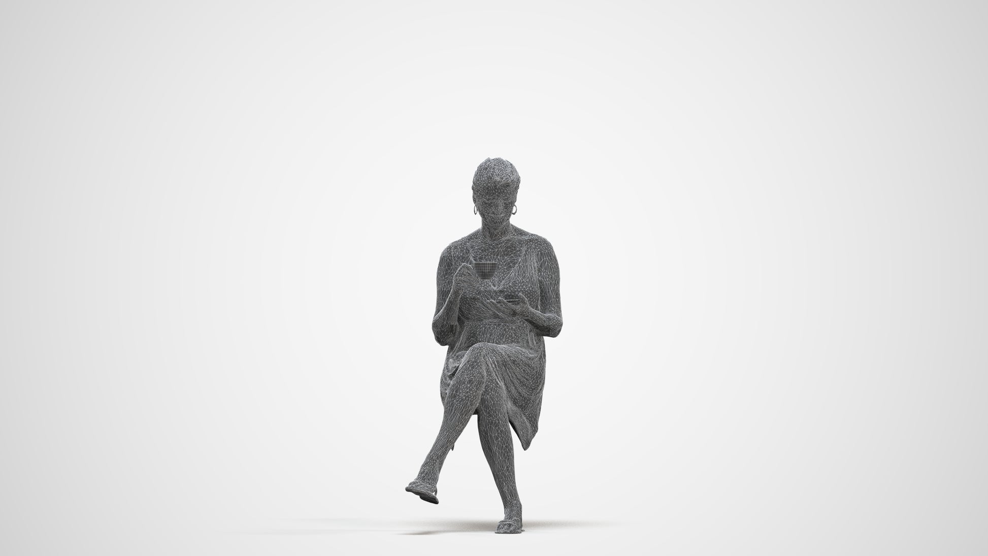 3D scanned woman sitting casual, photorealistic archviz people for Enscape and SketchUp, three-quarter front view render