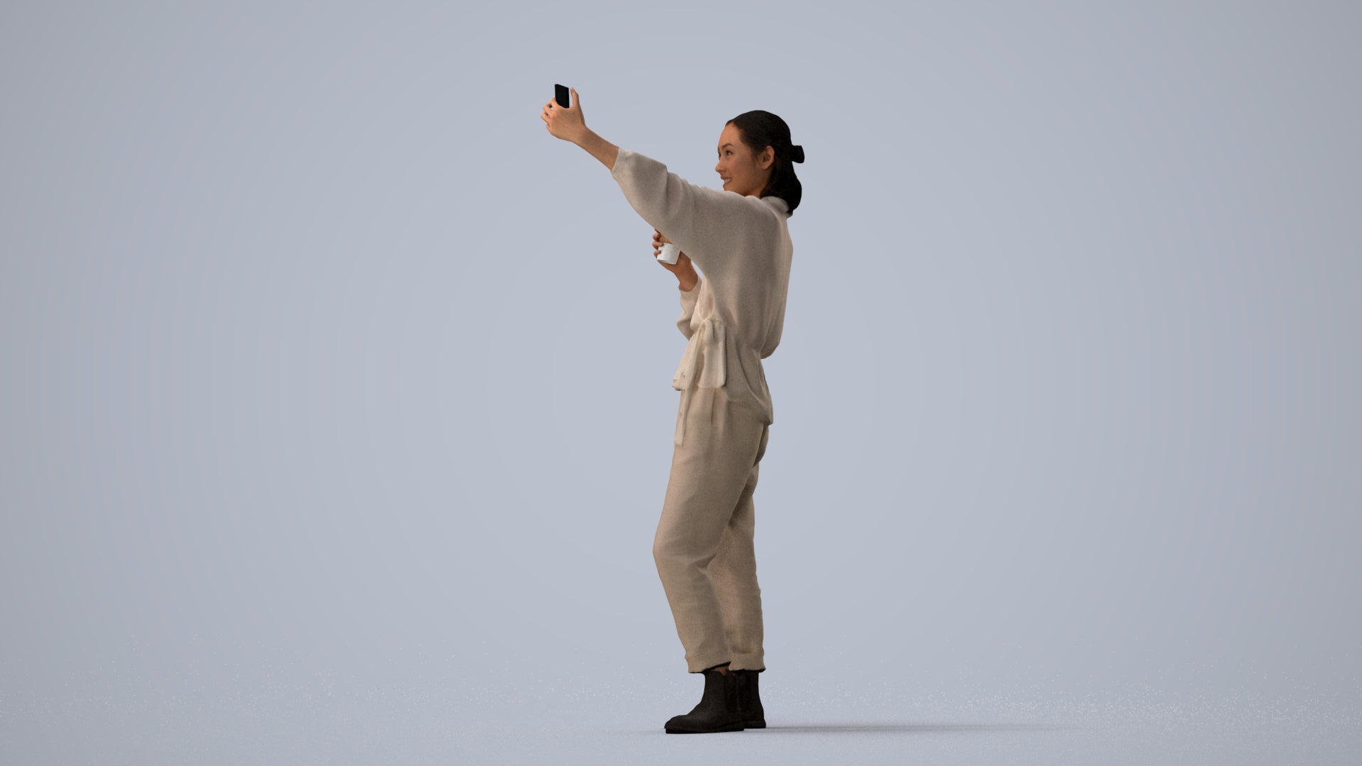 scanned 3D woman casual standing, photogrammetry people for Enscape and V-Ray, three-quarter view render