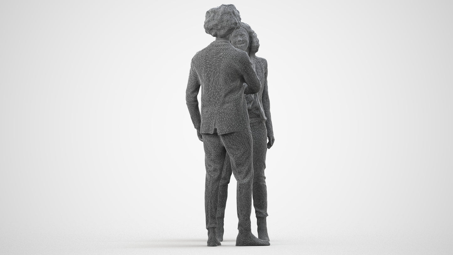 3D human model woman business, photogrammetry scanned person for archviz, wireframe side view