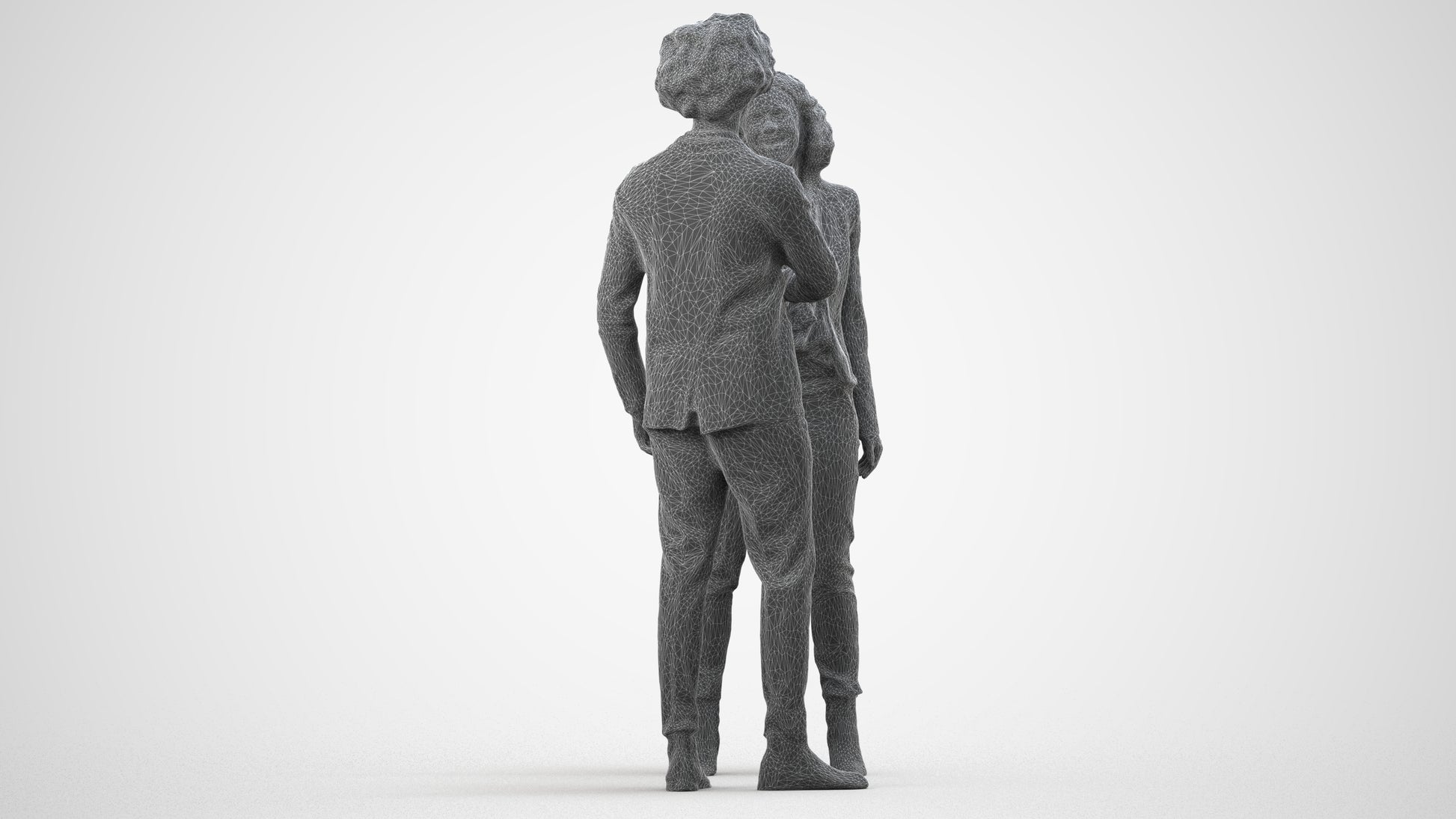 3D human model woman business, photogrammetry scanned person for archviz, wireframe side view