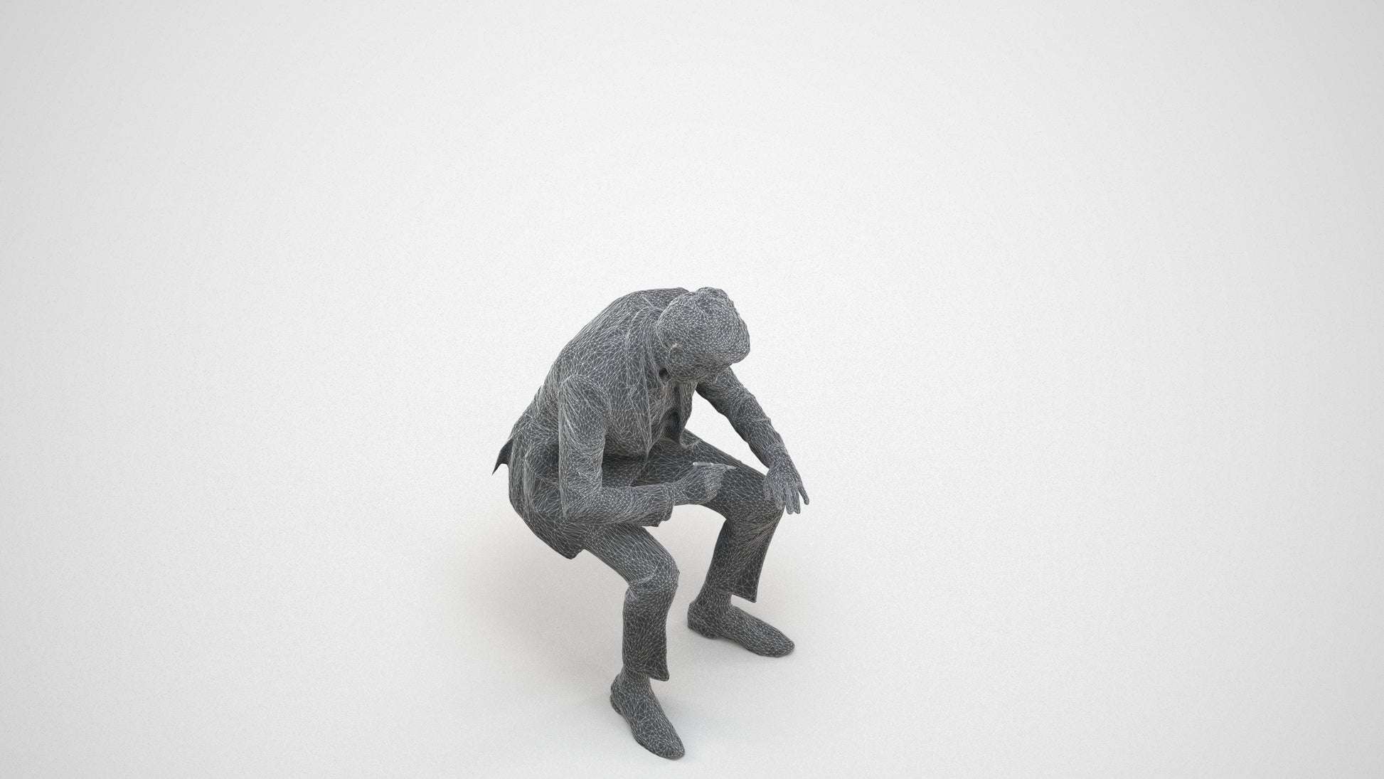 3D people model man business, scanned human for 3ds Max rendering, wireframe three-quarter view