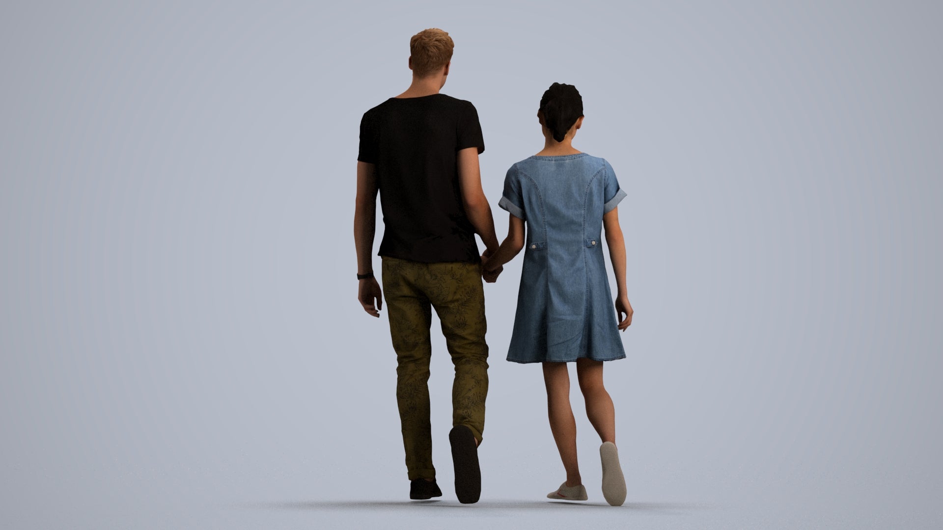 3D human model woman casual couple, photogrammetry scanned person for archviz, front view render