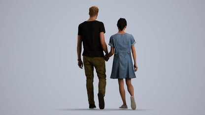 3D human model woman casual couple, photogrammetry scanned person for archviz, front view render