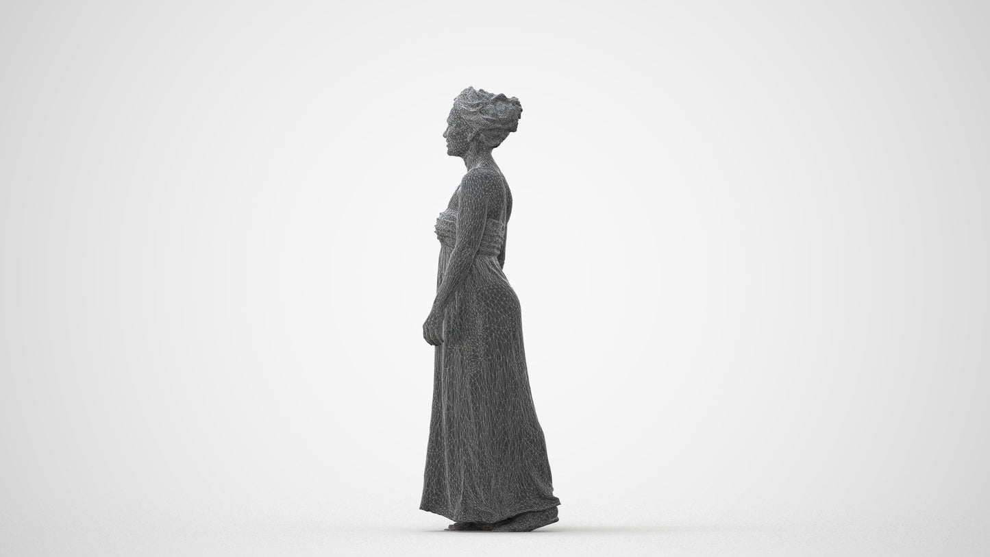 3D human model woman casual standing, photogrammetry scanned person for archviz, square thumbnail