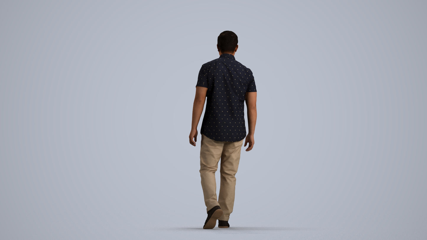 scanned 3D man casual walking, photogrammetry people for Enscape and V-Ray, front view render