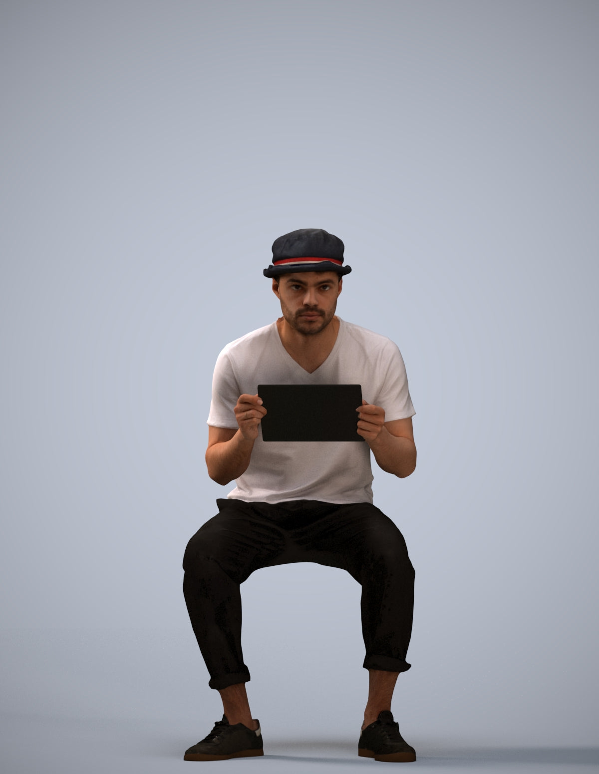scanned 3D man casual sitting, photogrammetry people for Enscape and V-Ray