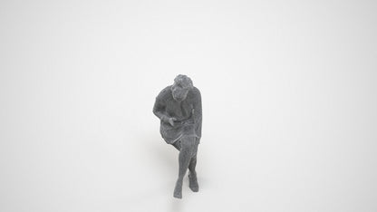 3D scanned woman sitting casual, photorealistic archviz people for Enscape and SketchUp, wireframe three-quarter view