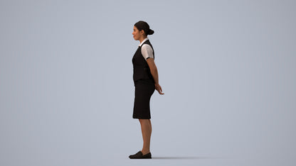 realistic 3D people woman hospitality, render-ready for V-Ray and Corona, FBX OBJ, three-quarter view render