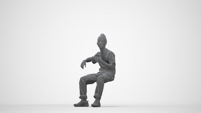scanned 3D man casual sitting, photogrammetry people for Enscape and V-Ray, wireframe back view
